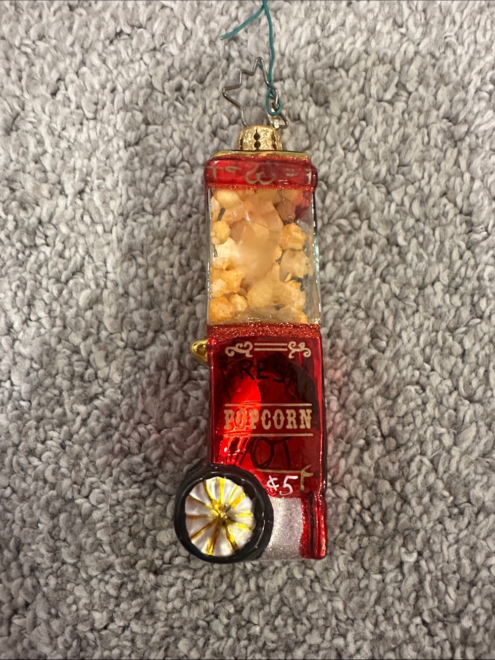 Red Popcorn Cart Christopher Radko Christmas Ornament.